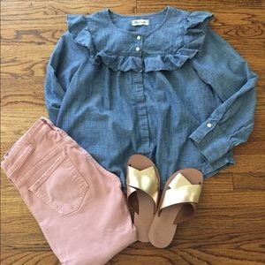 Madewell ruffled chambray shirt